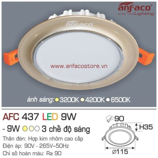 Đèn Anfaco LED downlight âm trần AFC 437-9W