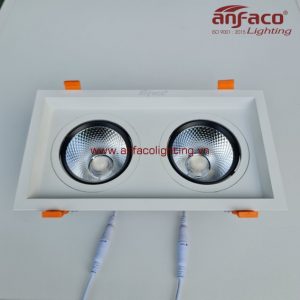 AFC-762/2 Đèn downlight âm trần xoay góc 360° độ Anfaco AFC762/2 đôi vỏ trắng 7W 15W ánh sáng trung tính, ánh sáng vàng, ánh sáng trắng, đổi màu 3 chế độ