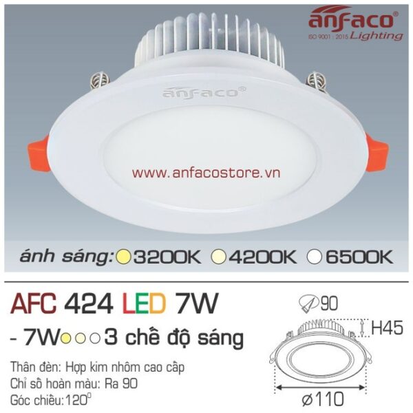 Đèn Anfaco LED downlight âm trần AFC 424-7W