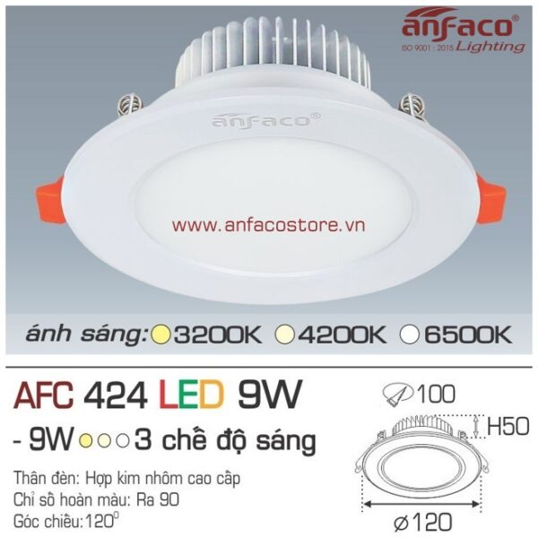 Đèn Anfaco LED downlight âm trần AFC 424-9W