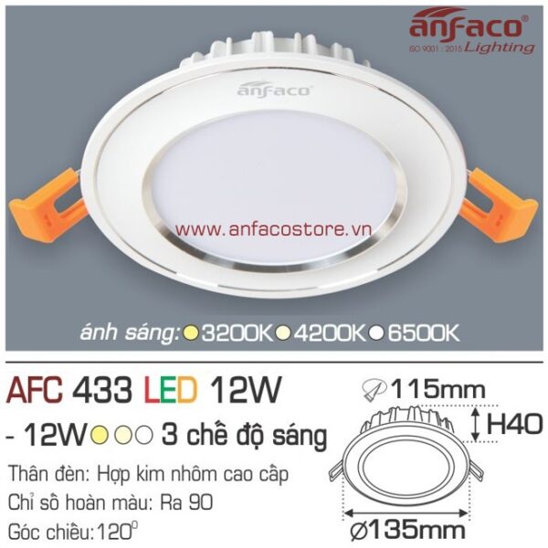 Đèn Anfaco LED downlight âm trần AFC 433-12WĐèn Anfaco LED downlight âm trần AFC 433-12W