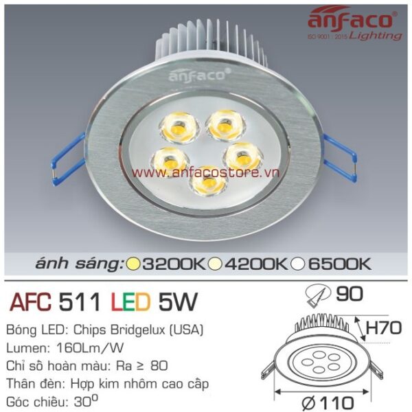 Đèn Anfaco LED downlight âm trần AFC 511-5W