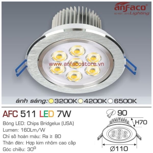 Đèn Anfaco LED downlight âm trần AFC 511-7W