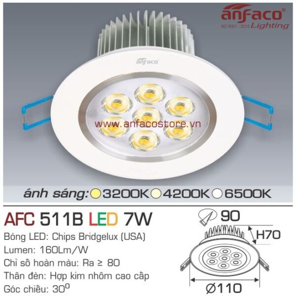 Đèn Anfaco LED downlight âm trần AFC 511B 7W