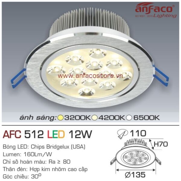 Đèn Anfaco LED downlight âm trần AFC 512-12W