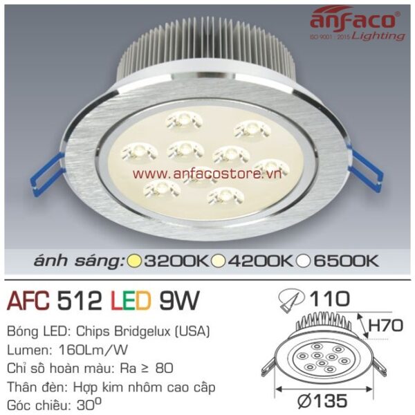 Đèn Anfaco LED downlight âm trần AFC 512-9W