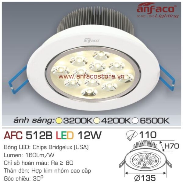 Đèn Anfaco LED downlight âm trần AFC 512B 12W