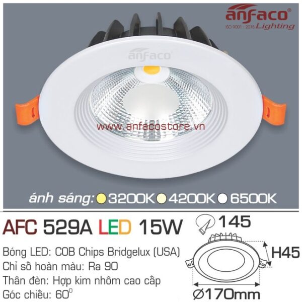 Đèn Anfaco LED downlight âm trần AFC 529A 15W