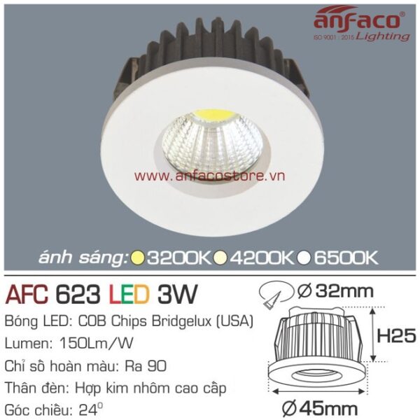 Đèn Anfaco LED downlight âm trần mini AFC 623-3W