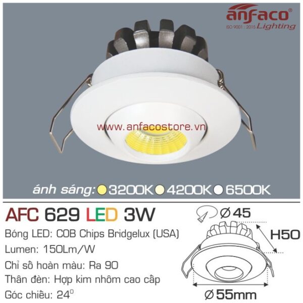 Đèn Anfaco LED downlight âm trần mini AFC 629-3W