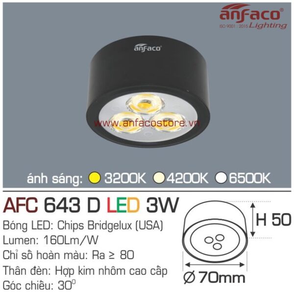 Đèn Anfaco LED downlight nổi AFC 643D 3W