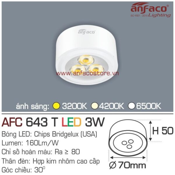 Đèn Anfaco LED downlight nổi AFC 643T 3W