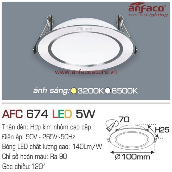 Đèn Anfaco LED downlight âm trần AFC 674-5W