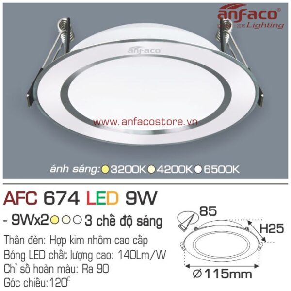 Đèn Anfaco LED downlight âm trần AFC 674-9W