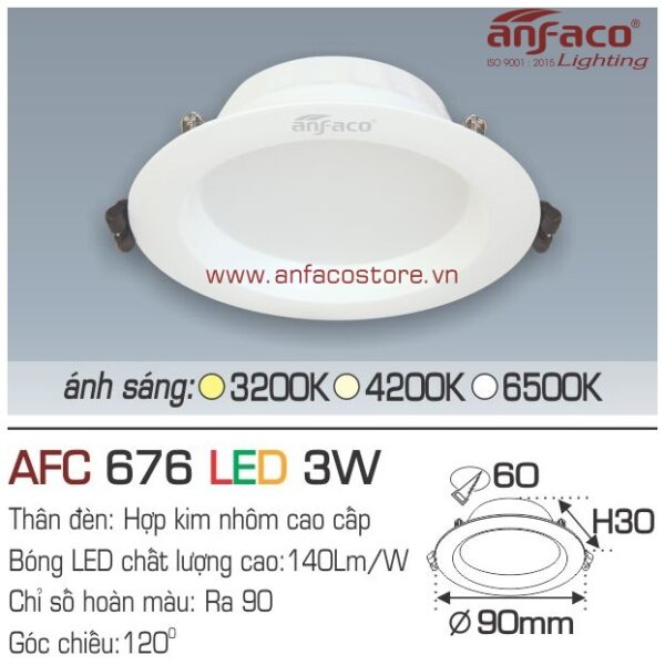 Đèn Anfaco LED downlight âm trần AFC 676-3W