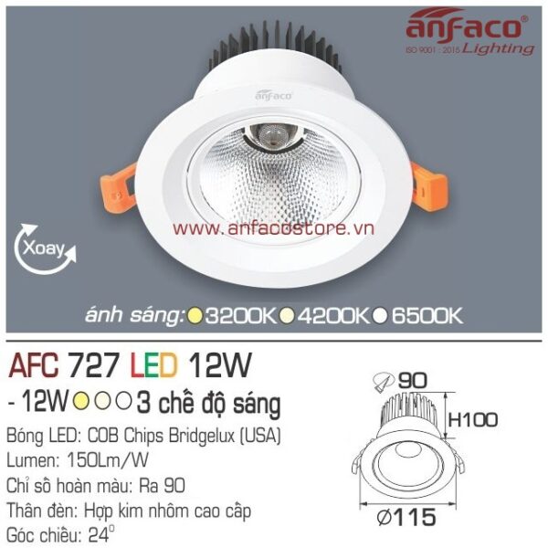 Đèn Anfaco LED downlight âm trần AFC 727-12W