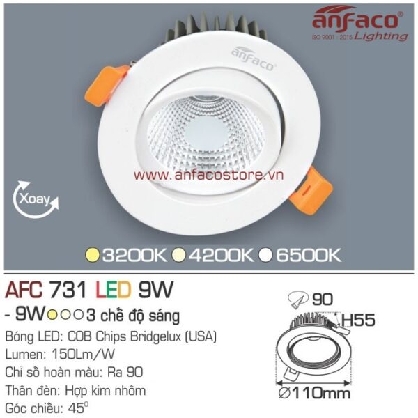 Đèn Anfaco LED downlight âm trần AFC 731-9W