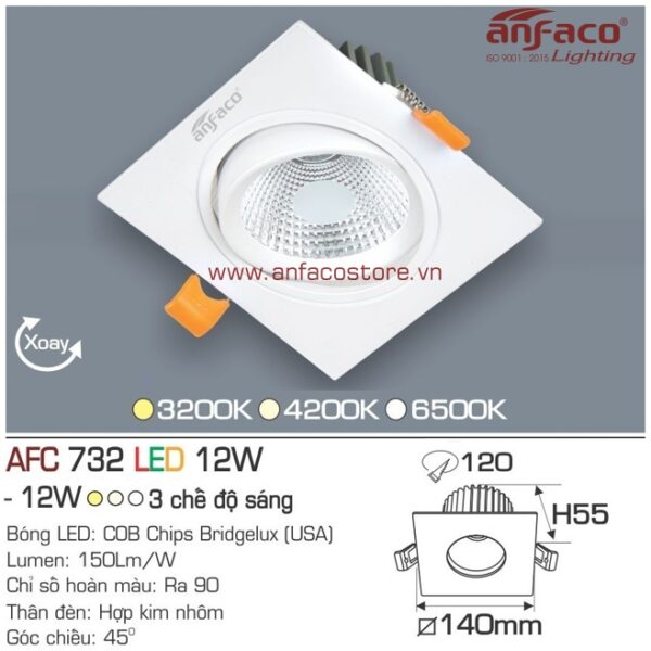 Đèn Anfaco LED downlight âm trần AFC 732-12W