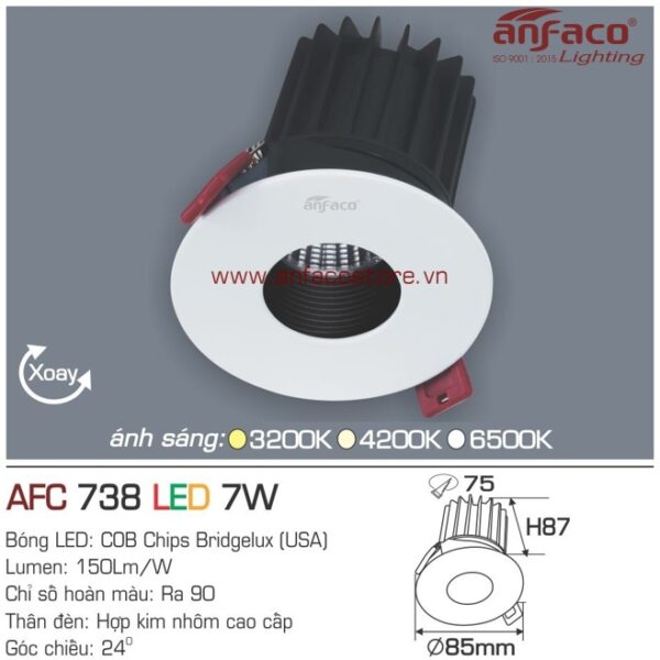 Đèn Anfaco LED downlight âm trần AFC 738-7W