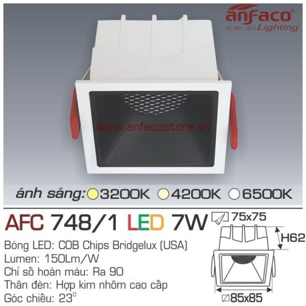 Đèn Anfaco LED downlight âm trần AFC 748/1-7W