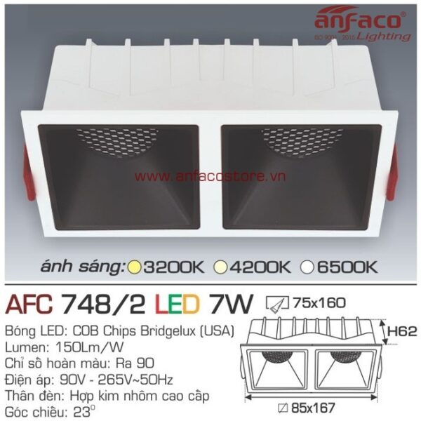 Đèn Anfaco LED downlight âm trần AFC 748/2-7W