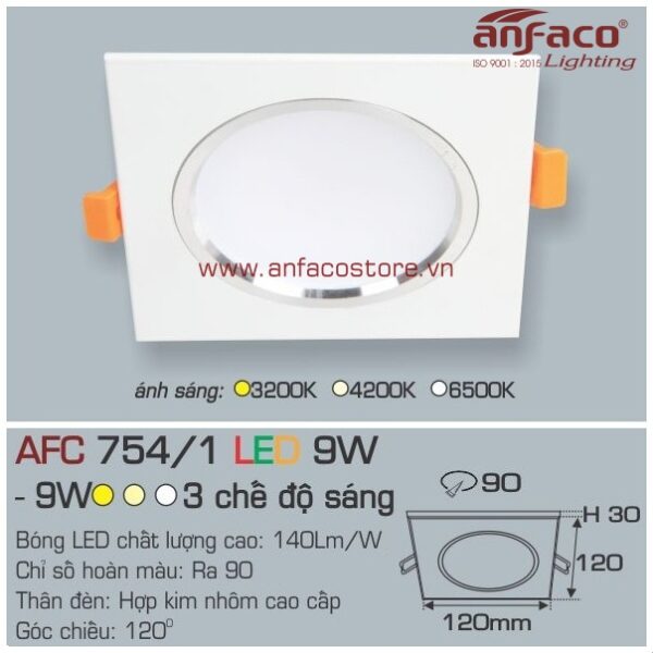 Đèn Anfaco LED downlight âm trần AFC 754/1T 9W