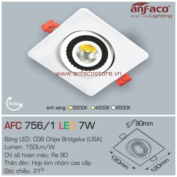 Đèn Anfaco LED downlight âm trần AFC 756/1-7W