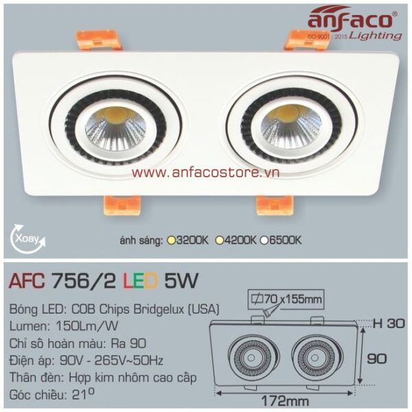 Đèn Anfaco LED downlight âm trần AFC 756/2-5W