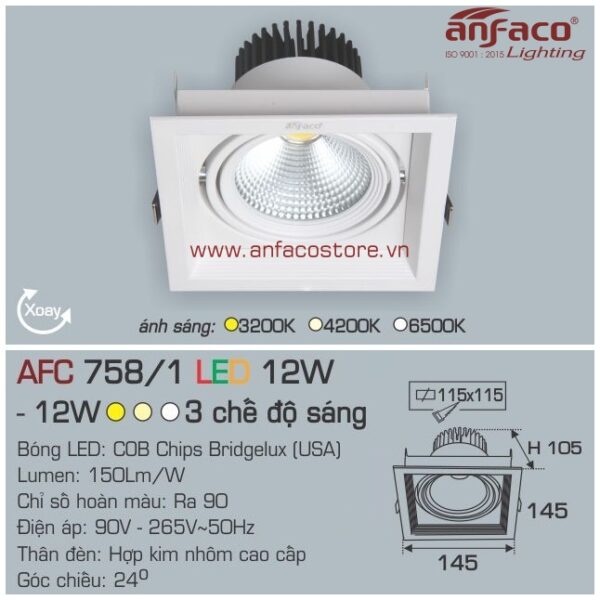 Đèn Anfaco LED downlight âm trần AFC 758/1-12W