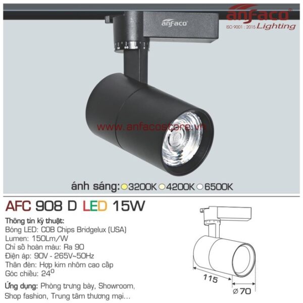 Đèn Anfaco LED tiêu điểm AFC 908D 15W đế ray