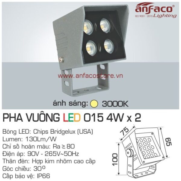 Đèn Anfaco LED pha vuông AFC 015-4Wx2