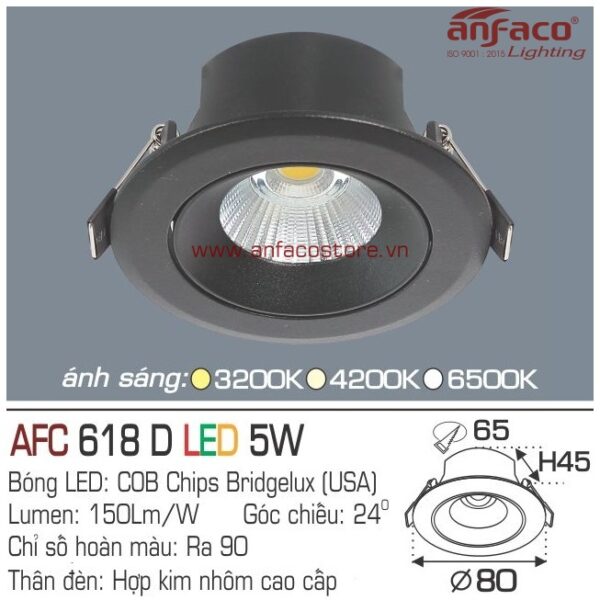 Đèn Anfaco LED downlight âm trần AFC 618D 5W