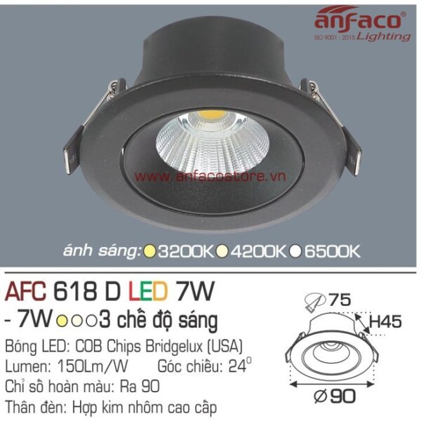 Đèn Anfaco LED downlight âm trần AFC 618D 7W