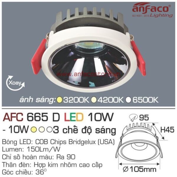 Đèn Anfaco LED downlight âm trần AFC 665D 10W