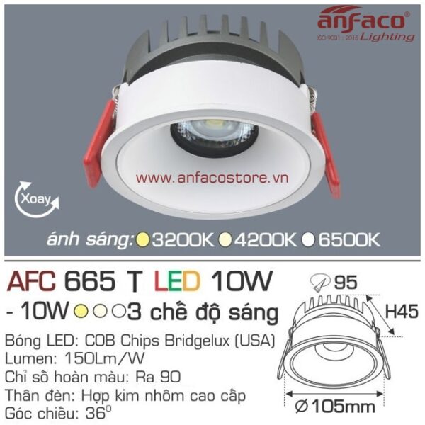 Đèn Anfaco LED downlight âm trần AFC 665T 10W