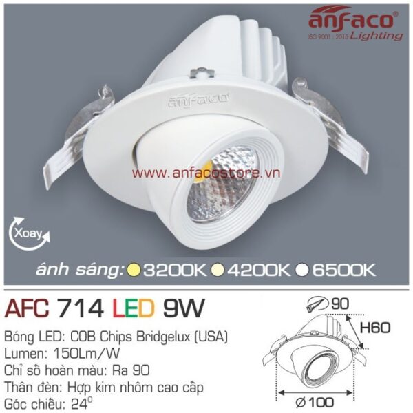 Đèn Anfaco LED downlight âm trần AFC 714-9W