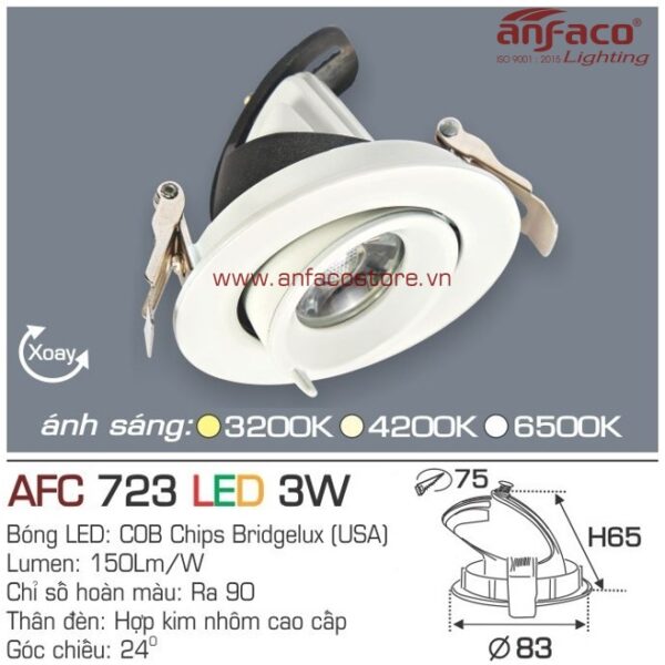 Đèn Anfaco LED downlight âm trần AFC 723-3W