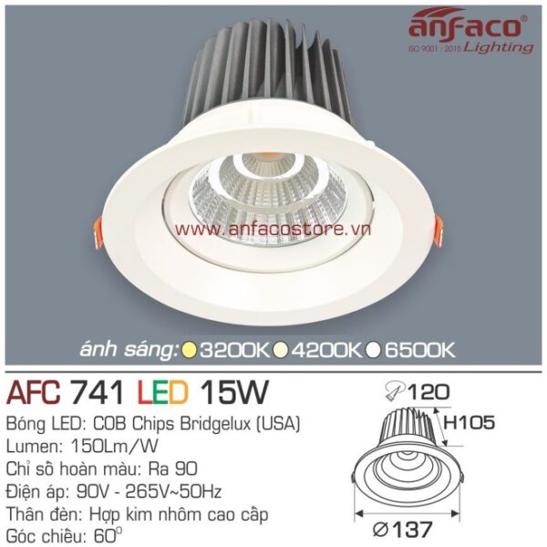 Đèn Anfaco LED downlight âm trần AFC 741-15W