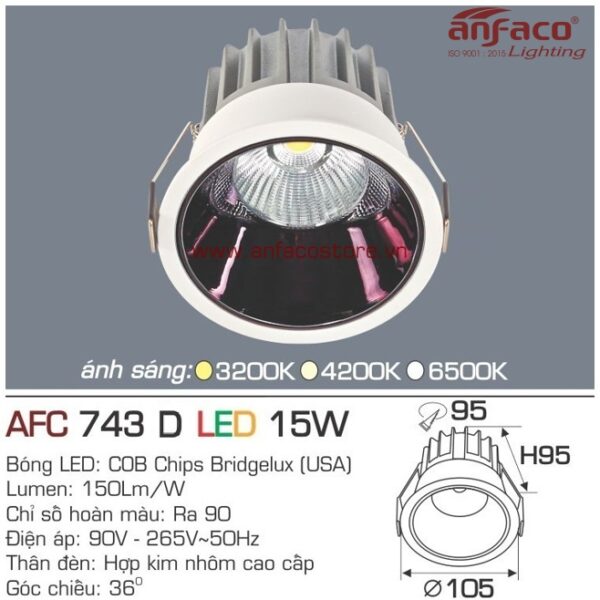 Đèn Anfaco LED downlight âm trần AFC 743D 15W