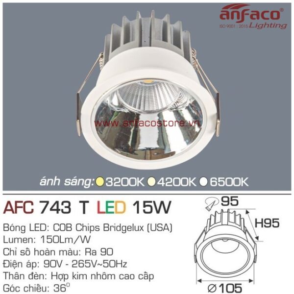 Đèn Anfaco LED downlight âm trần AFC 743T 15W