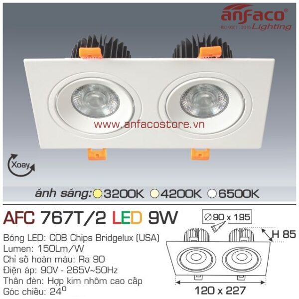 Đèn Anfaco LED downlight âm trần AFC 767/2T 9W