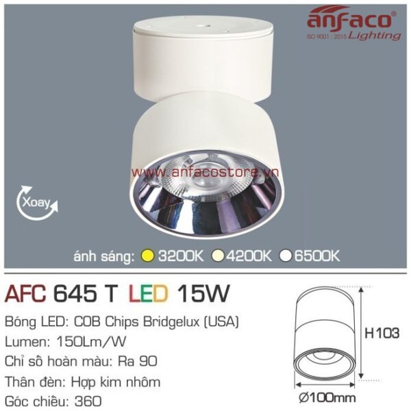 Đèn Anfaco LED downlight nổi AFC 645T 15W