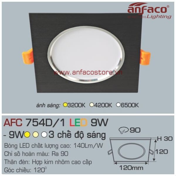 Đèn Anfaco LED downlight âm trần AFC 754/1D 9W