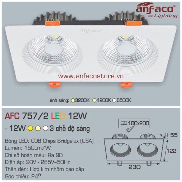 Đèn Anfaco LED downlight âm trần AFC 757/2-12W