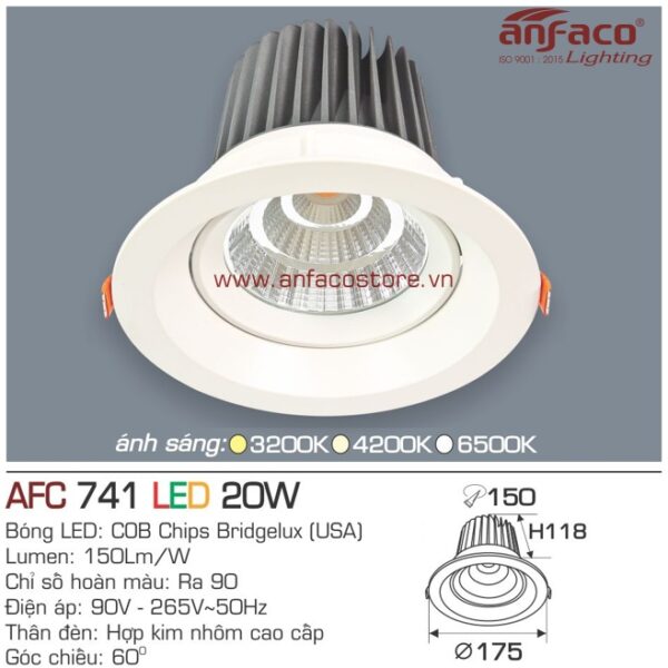 Đèn Anfaco LED downlight âm trần AFC 741-20W