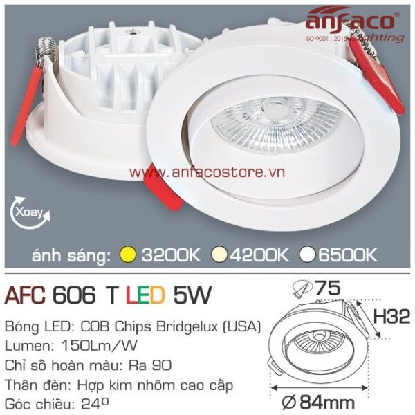 Đèn Anfaco LED downlight âm trần AFC 606T 5W