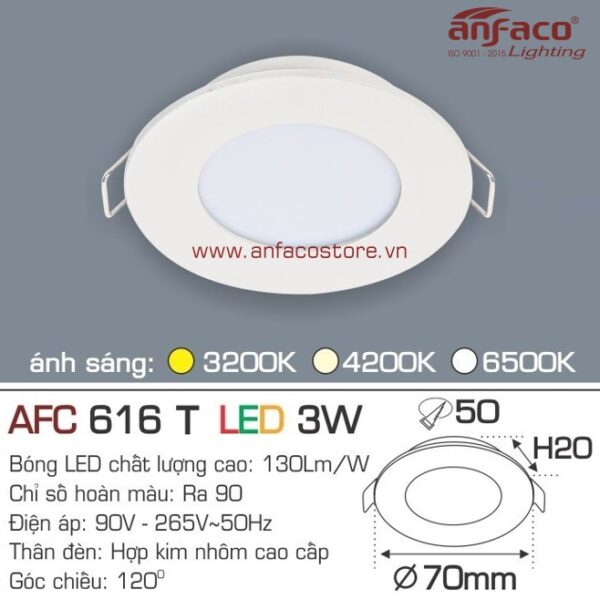 Đèn Anfaco LED downlight âm trần AFC 616T 3W