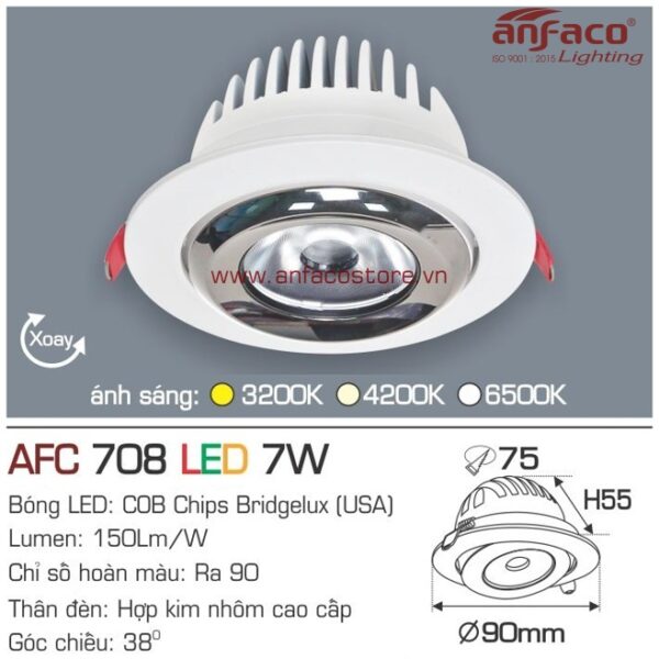 Đèn Anfaco LED downlight âm trần AFC 708-7W