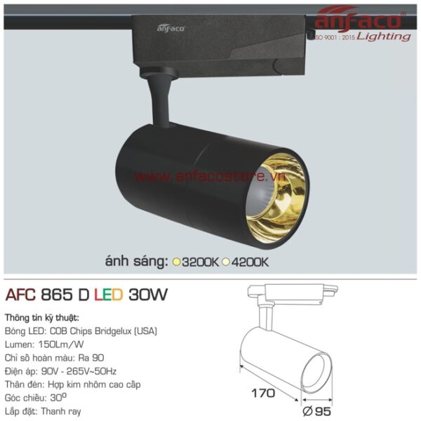 Đèn Anfaco LED tiêu điểm AFC 865D 30W đế ray