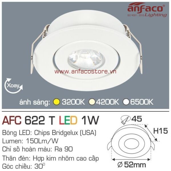 Đèn Anfaco LED downlight âm trần mini AFC 622T 1W